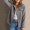 thumbnail image 2 of Fashion Women Corduroy Jacket Turn Down Collar Long Sleeve Pockets Button Up Coat, 2 of 2