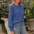 thumbnail image 4 of Fartey Fall Sweaters for Women 2024 Trendy Cable Knit Sweater Dressy Casual Long Sleeve Crew Neck Pullover Sweater Soft Comfy Solid Color Knit Jumper Tops Blue XL, 4 of 7