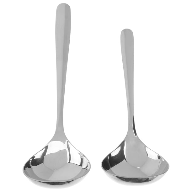 EeaseMX 2 cucharones de sopa de acero inoxidable con mango largo y corto (plata)