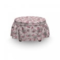 thumbnail image 3 of Flower Ottoman Cover, Sketchy Flowers on Soft Pink, 2 Piece Slipcover Set with Ruffle Skirt for Square Round Cube Footstool Decorative Home Accent, Standard Size, Seal Brown Pale Pink, by Ambesonne, 3 of 5