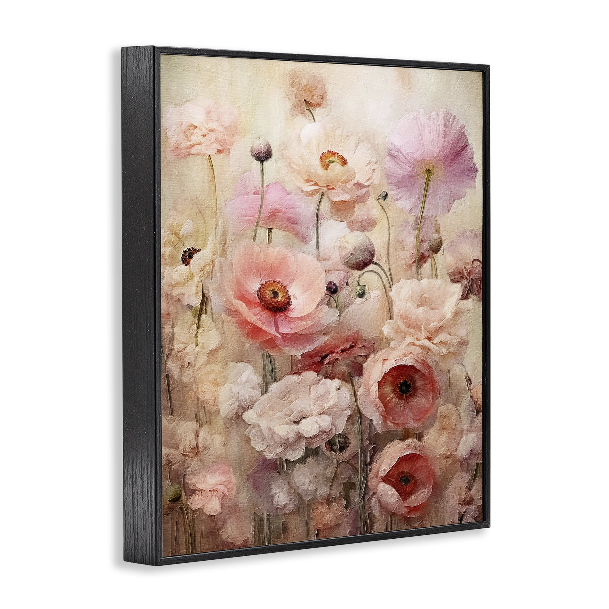 Stupell Industries Pink Flower Garden Botanical & Floral Painting Black Framed Art Print Wall Art, 16 x 20