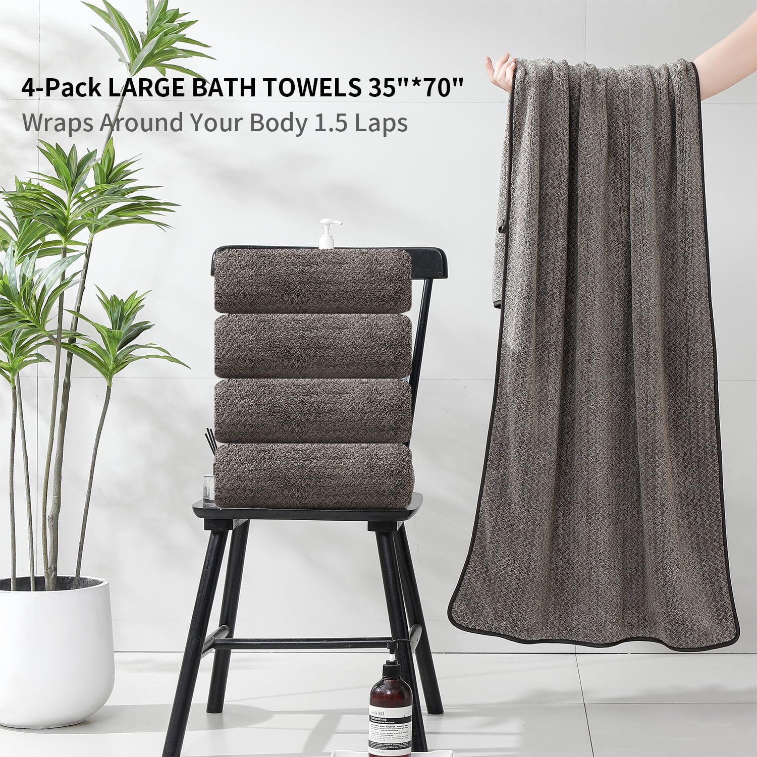 Kebury 4 Pack Bath Towels Extra large, 35"x70" Bath Sheets Towels Set For Adults, Oversize Bathroom Towel Ultra Soft Microfiber Quick Dry Highly Absorbent Shower Towel Spa Hotel Use (Dark Brown)