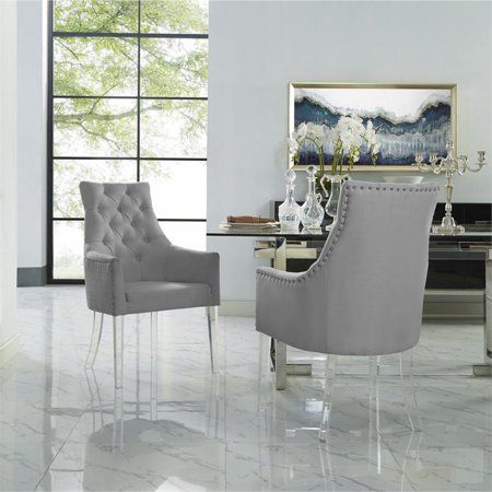 Acrylic Dining Chair - Colton Light Grey Dining Chair - Linen - Set of 2 - Acrylic Legs