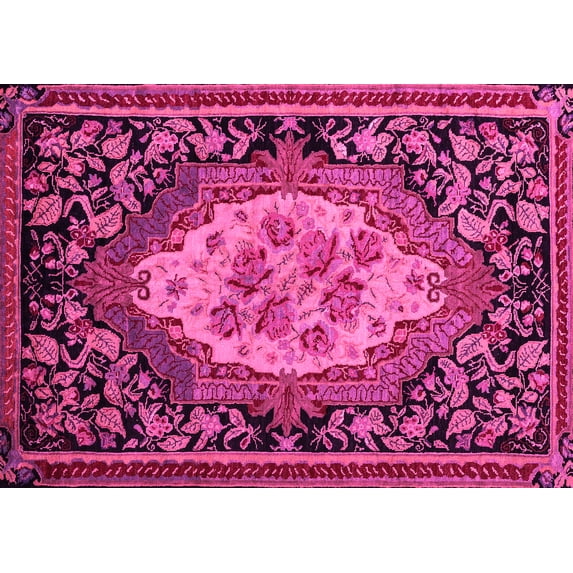 Ahgly Company Indoor Rectangle Medallion Pink French Area Rugs, 7' x 9'