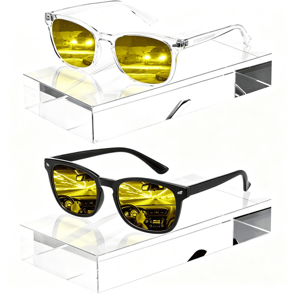 HBMYN Night Night Glasses Polarized for Women Men (2 Pack) | Nighttime Glasses with Yellow Lens Anti Glare Polarized Night Driving Glasses