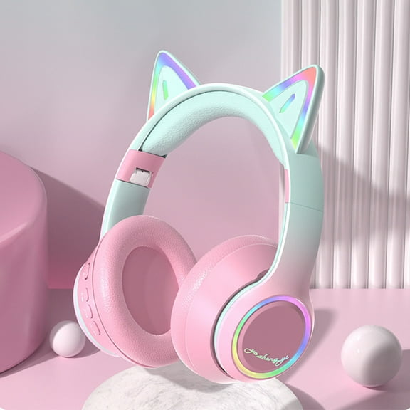 Gradient Wireless Headphones RGB Cat Ear Bluetooth Headphones With Microphone Stereo Music Game Earphone For Girls Kids Gifts