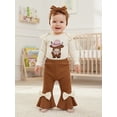 thumbnail image 6 of Spewahor Infant Baby Girls Spring Fall Outfit 0 3 6 12 18 Months Round Neck Cow Embroidery Jumpsuit Headband Elastic Waist Flared Pants Set, 6 of 9