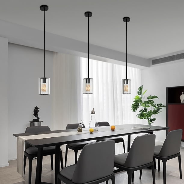2-Pack Crystal Column LED Pendant Lights - Brushed Brass, Dimmable, Adjustable Cable For Kitchen Island