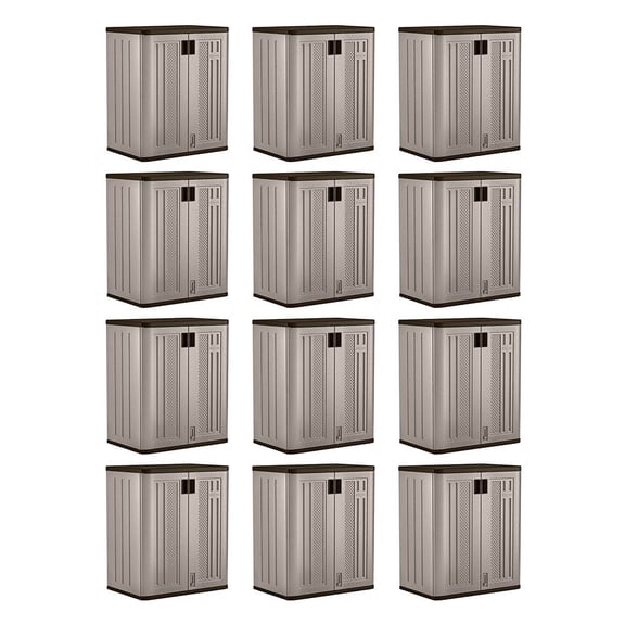 Suncast Heavy Duty 30" x 20.2" x 36" Resin 2-Shelf Wall Mount Garage Cabinet with Doors, Platinum, 12 Pack