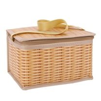 Yucurem Portable Wicker Rattan Picnic Bag, Outdoor Waterproof Food Container Basket, Tableware Food Container (A)