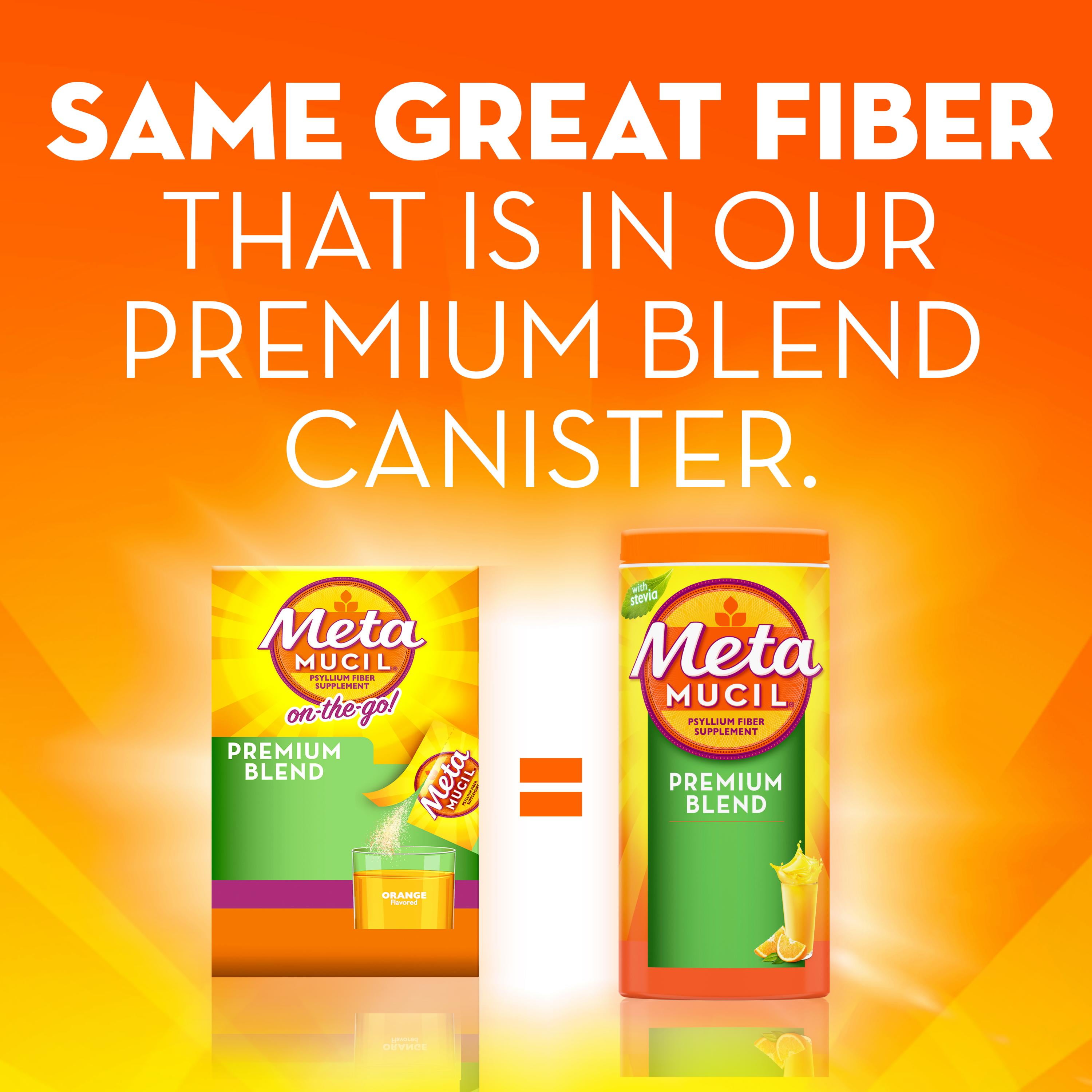 Metamucil On-the-Go, Premium Blend, Psyllium Fiber Powder Supplement, Sugar-Free with Stevia, Orange Flavor, 30 Packets