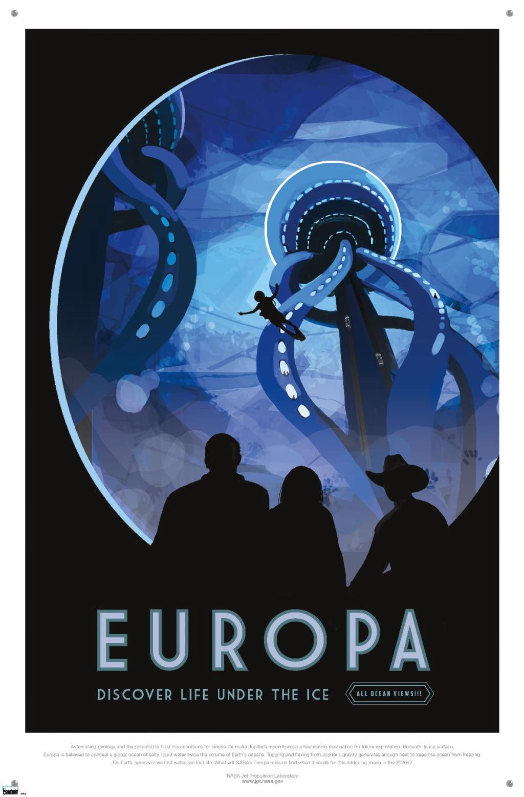 NASA - Europa Travel Poster Wall Poster with Pushpins, 22.375" x 34"
