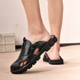 thumbnail image 7 of Domuza Men's Leather Fisherman Sandals Non-Slip Breathable Casual Outdoor Shoes Slide Flat Sandals Hollow Slip-on Beach Shoes for Summer Black 10.5 (EU-46), 7 of 7
