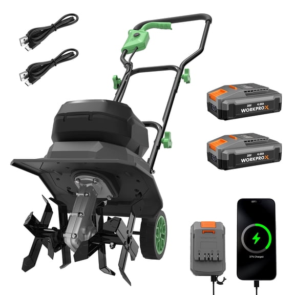 WORKPROX 40V Cordless Garden Tiller, 12-Inch Cultivator with 16 Steel Tines, 2 x 4.0Ah Batteries Included