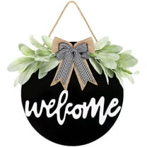 Morttic Welcome Sign for Front Door,Handcrafted Welcome Door Sign, 11.8 Inch Welcome Sign Wreath for Front Porch Hanging Sign Decor Farmhouse Porch Spring Welcome Sign for Wall Outside(Black)