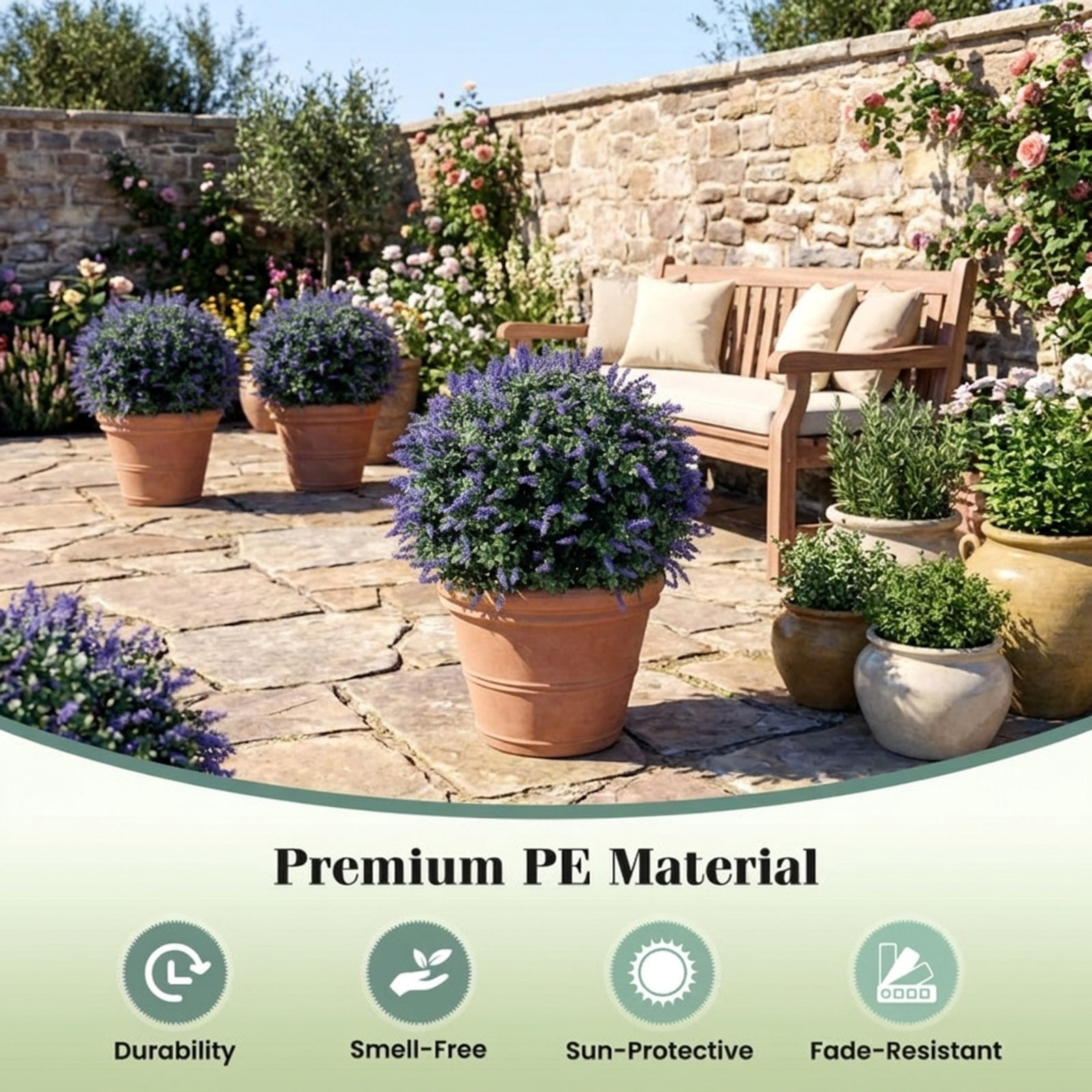 Vebreda Artificial Plant Decor, 2 Pack Artificial Lavender Boxwood Topiary Ball Trees with Ground Spikes, Natural Look with Floral Accent