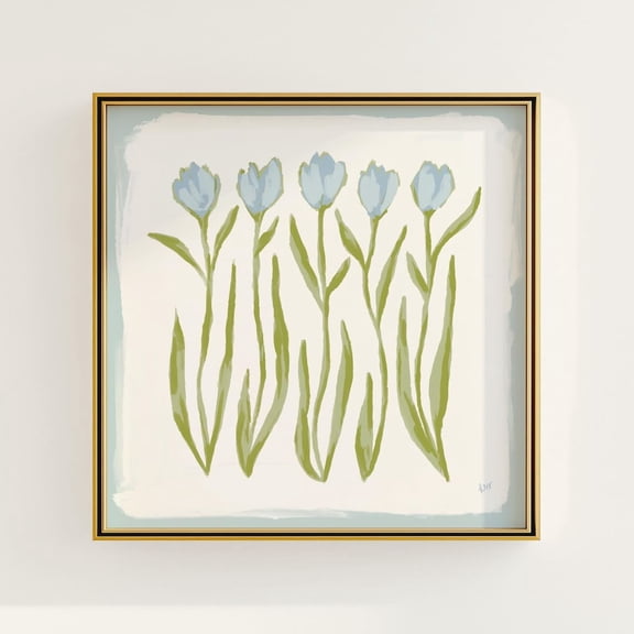 Blue Green Tulip Floral Chinoiserie Grandmillennial Wall Art UNFRAMED PAPER POSTER