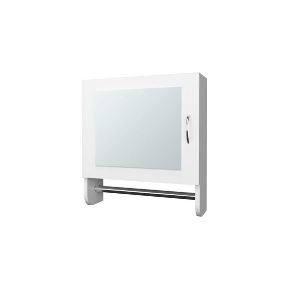 Fm Furniture Pine Medicine Cabinet in Melamine With a Towel Bar And Included Mirror, White