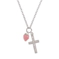 thumbnail image 2 of Delight Jewelry Silvertone Large 3-D Pink Strawberry with Crystals I Have Plans for You Engraved Cross Zoey Necklace, 28", 2 of 4
