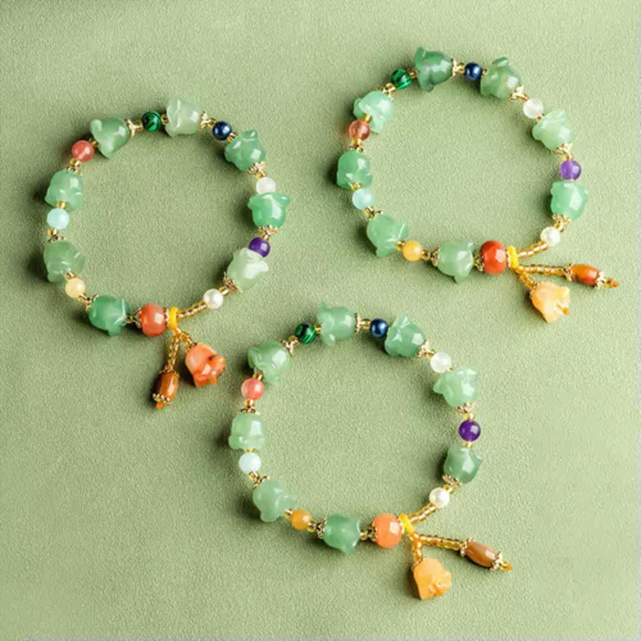 EOEMY Natural Jade Bangle Magnolia Flower Bead Link Women Lucky Gift Bracelet