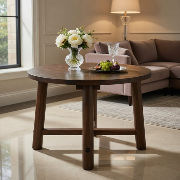 Yardi Yard Patio End Table with Solid Wood Structure, Round Coffee Table for Outdoor as Yard, Brown