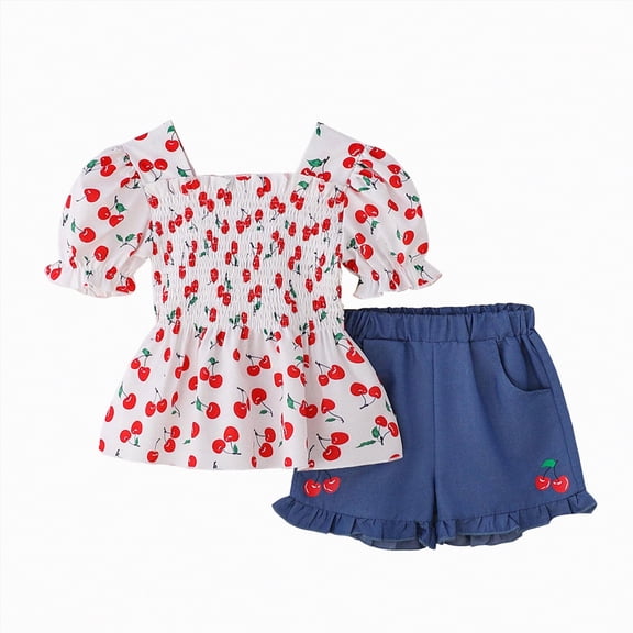 TOWED22 Baby Girl 2 Piece Clothing Cute Short Sleeve Crew Neck Shirt Tee Shorts Soft Summer Outfits Toddler Sets(Red,6-7 Y)