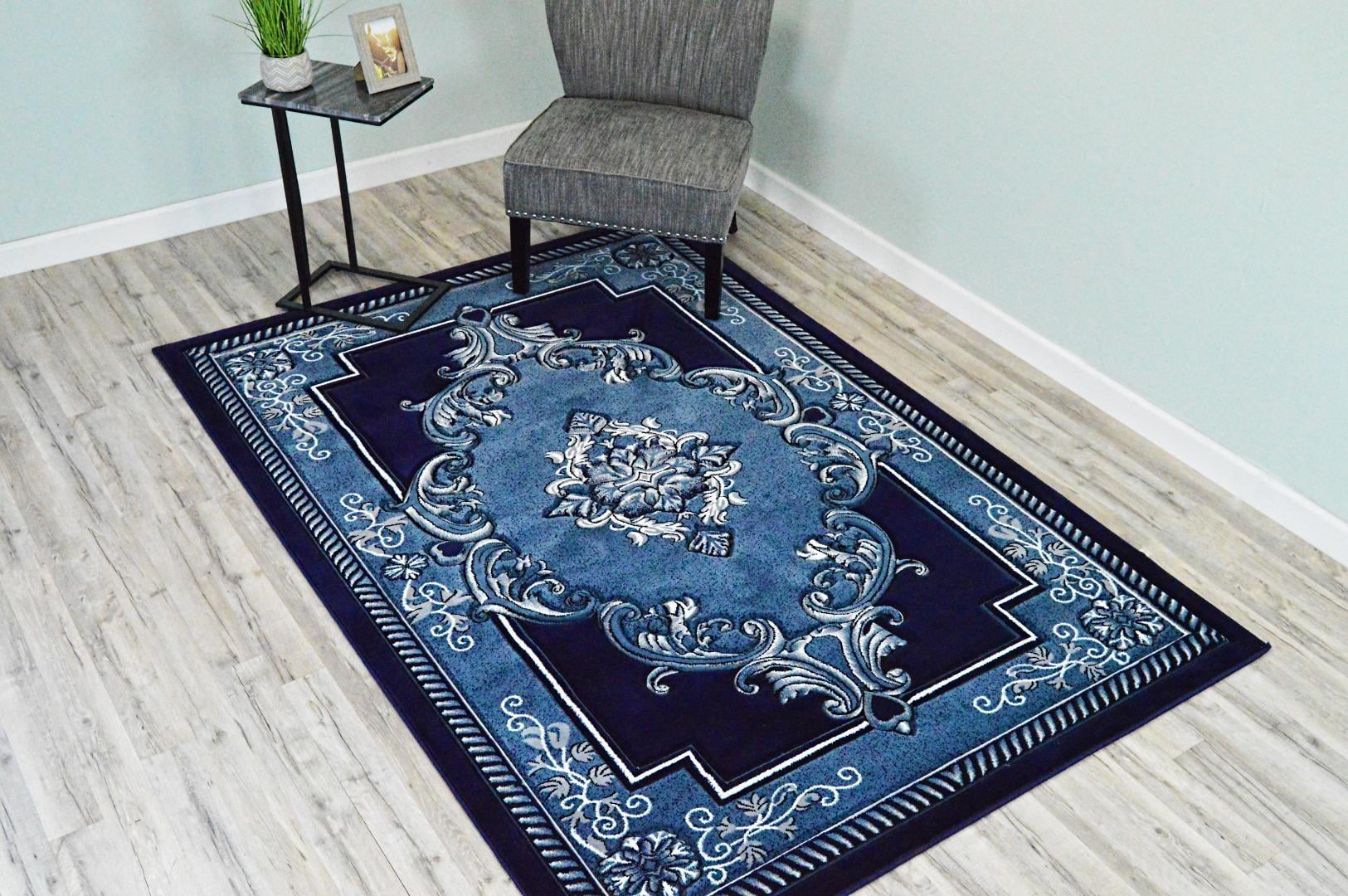 GLAMOUR 3D Hand Carved Traditional Rug Oriental Floral 2'6''x4' Navy