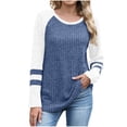 thumbnail image 2 of Tauxra On Shoulder Top,Color Block Striped Raglan Pullover for Women,Long Sleeve Round Neck Brushed Top,Pullovers for Women,Womens Long Tops, 2 of 4