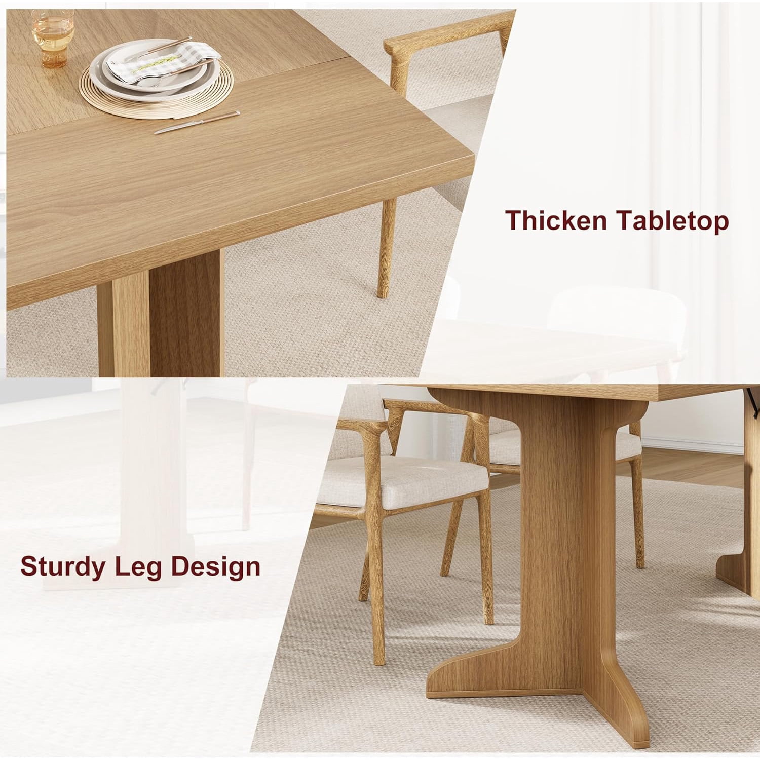 M optimized 71" Dining Table for 6 to 8, Modern Dinner Table with Unique Wooden Legs, Rectangle Dining Table for Kitchen, Dining Room Living Room