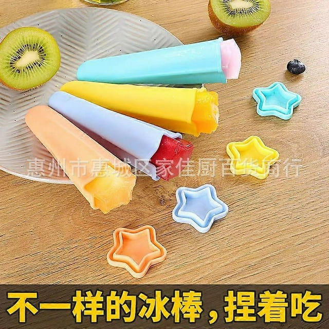 8pcs Silicone Ice Pop Molds Popsicles Molds Reusable Hand Held Popsicles Makers Star Shaped with Attached Lid for DIY Ice Cream Yogurt Sticks