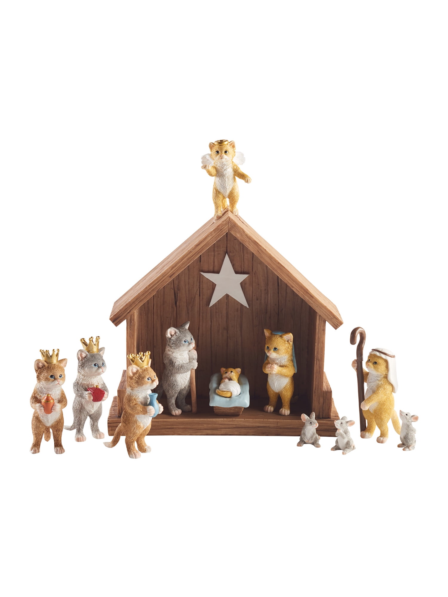 Art & Artifact Cat Nativity Scene 13 Piece Handpainted Resin Animal