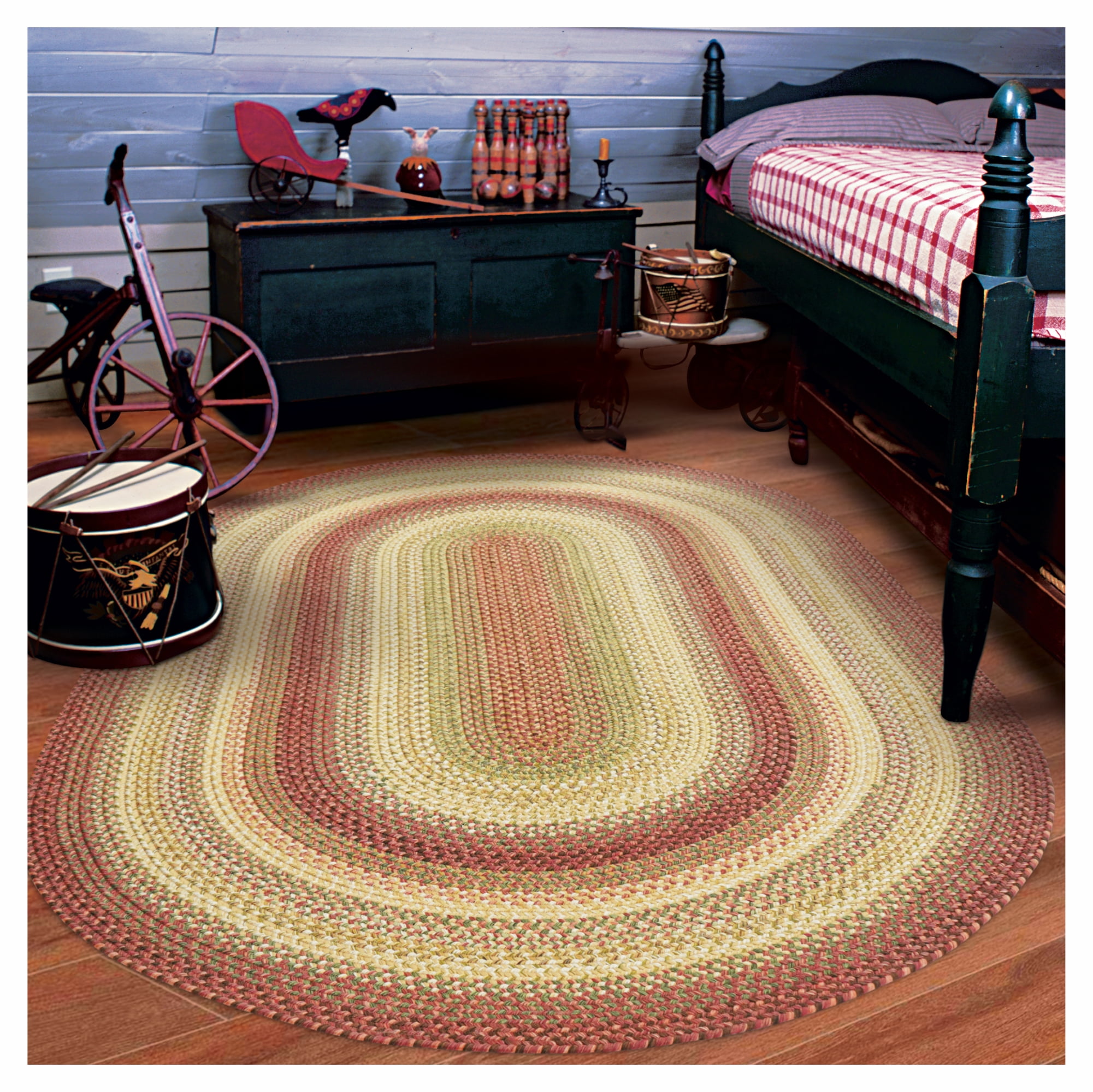 Homespice Barcelona 8x10' Red Oval Braided Rug, Washable Dining Room