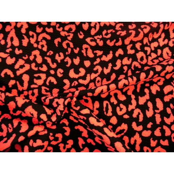 Bullet Printed Liverpool Textured Fabric Stretch Cheetah Black Neon Coral P52 (Yard)