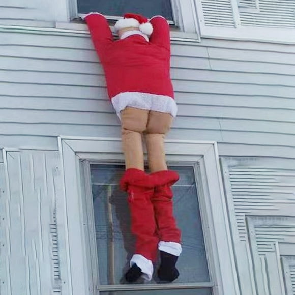 Kmbangi Christmas Santa Claus Ornaments Cute Climbing Santa with Pants off Hanging Decorations for Roof Window Party Supplies