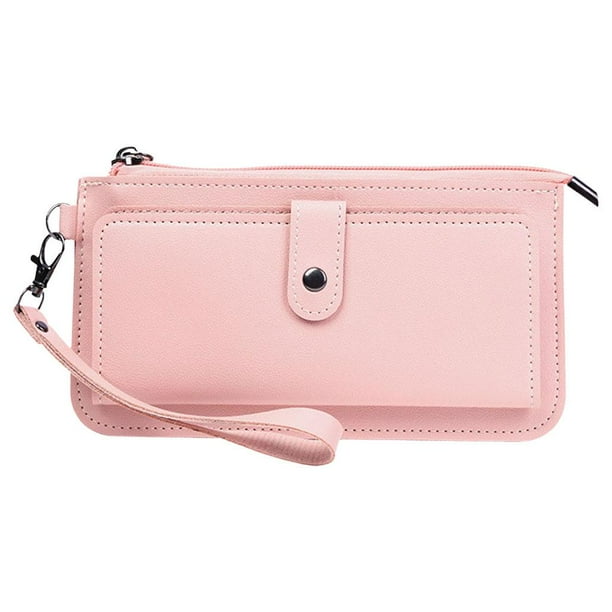 Monedero largo Jinwen tarjetero de PU plegable grande Rosado