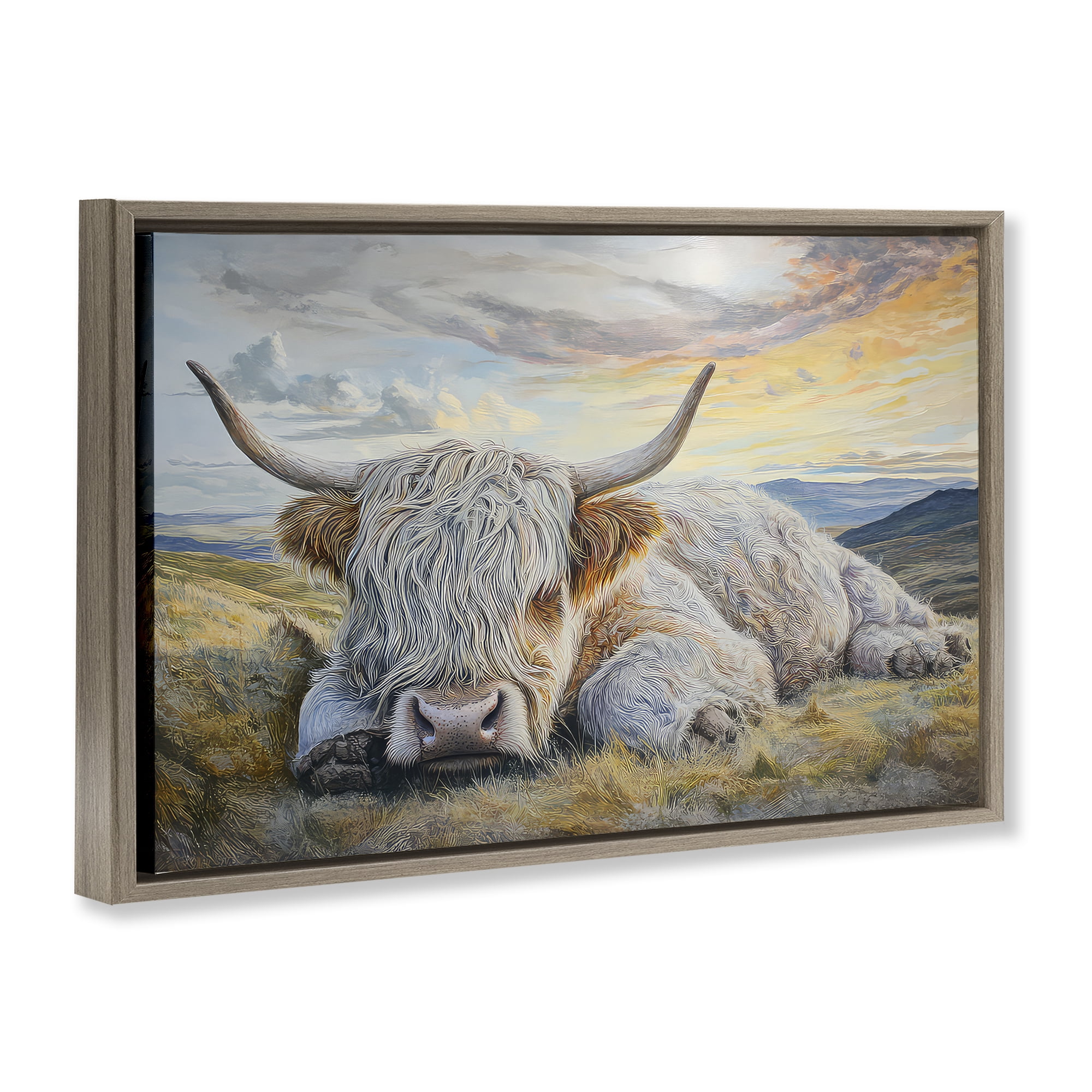 Stupell Industries Sleeping Highland Cow Pastoral Brown Framed Floater Canvas Wall Art, design by The Wands Want
