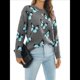 thumbnail image 3 of Suéteres de Punto con Estampado de Mariposas para Mujer, Informales, de Larga y Cuello Redondo Gris XL, 3 of 9