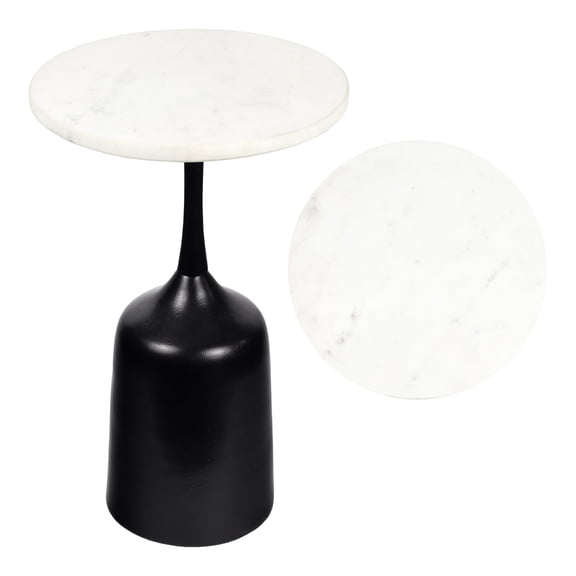 JONATHAN Y Pip 20.25" Classic Designer Metal Drink Table and Decorative End Table with White Marble Round Top and Bell Pedestal Base, Antique Black, END4002C