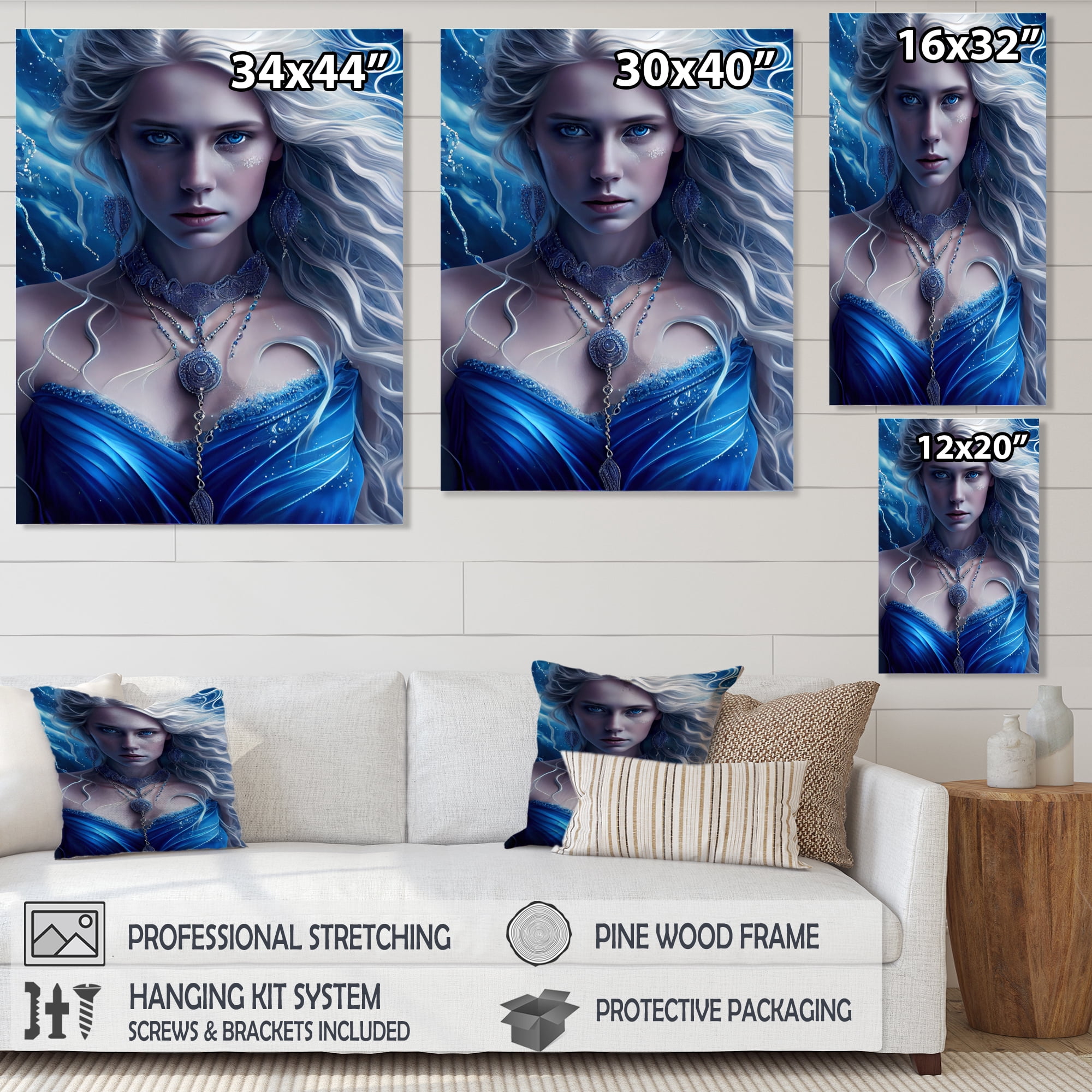 Designart Silver Ice And Blue Archangel II Canvas Wall Art