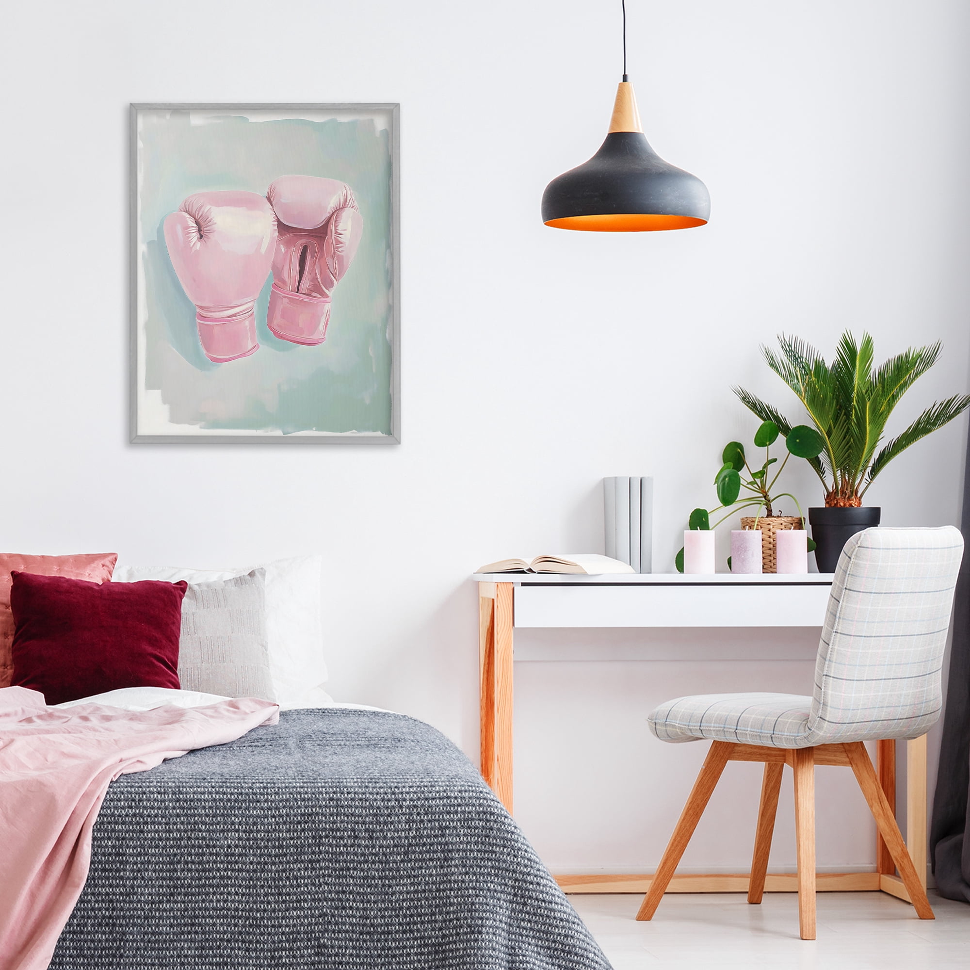 Stupell Industries Feminine Pink Boxing Gloves Gray Framed Giclee Art, design by The Prints Vibe
