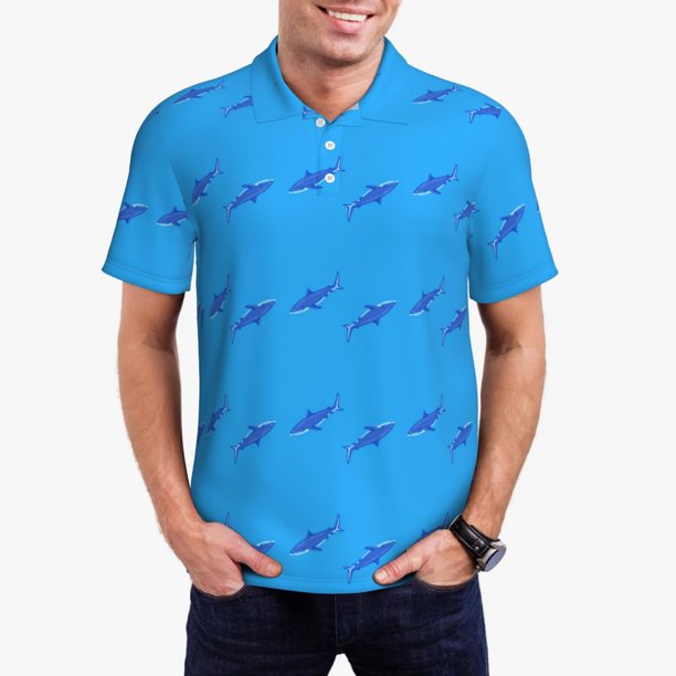 Fotbe Cute Shark Camiseta Polo de Golf para Hombre con Estampado – Camisa Deportiva Transpirable con Cuello Abotonado-X-Large