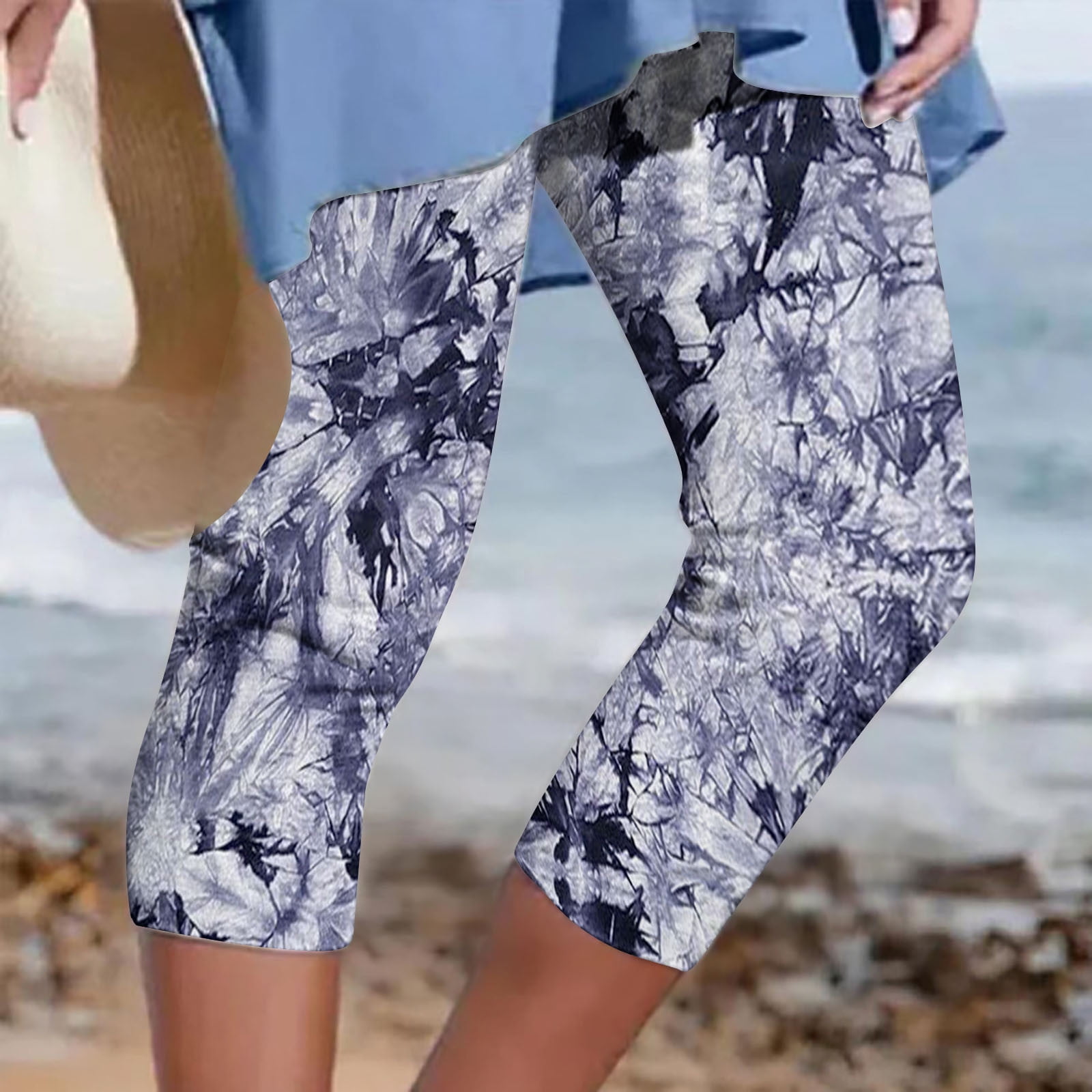 Jsaierl Capri Pants for Women Stretch High Waisted Capris Slim Fitted Solid Yoga Legging Floral Print Workout Pants Comfy Athletic Capris