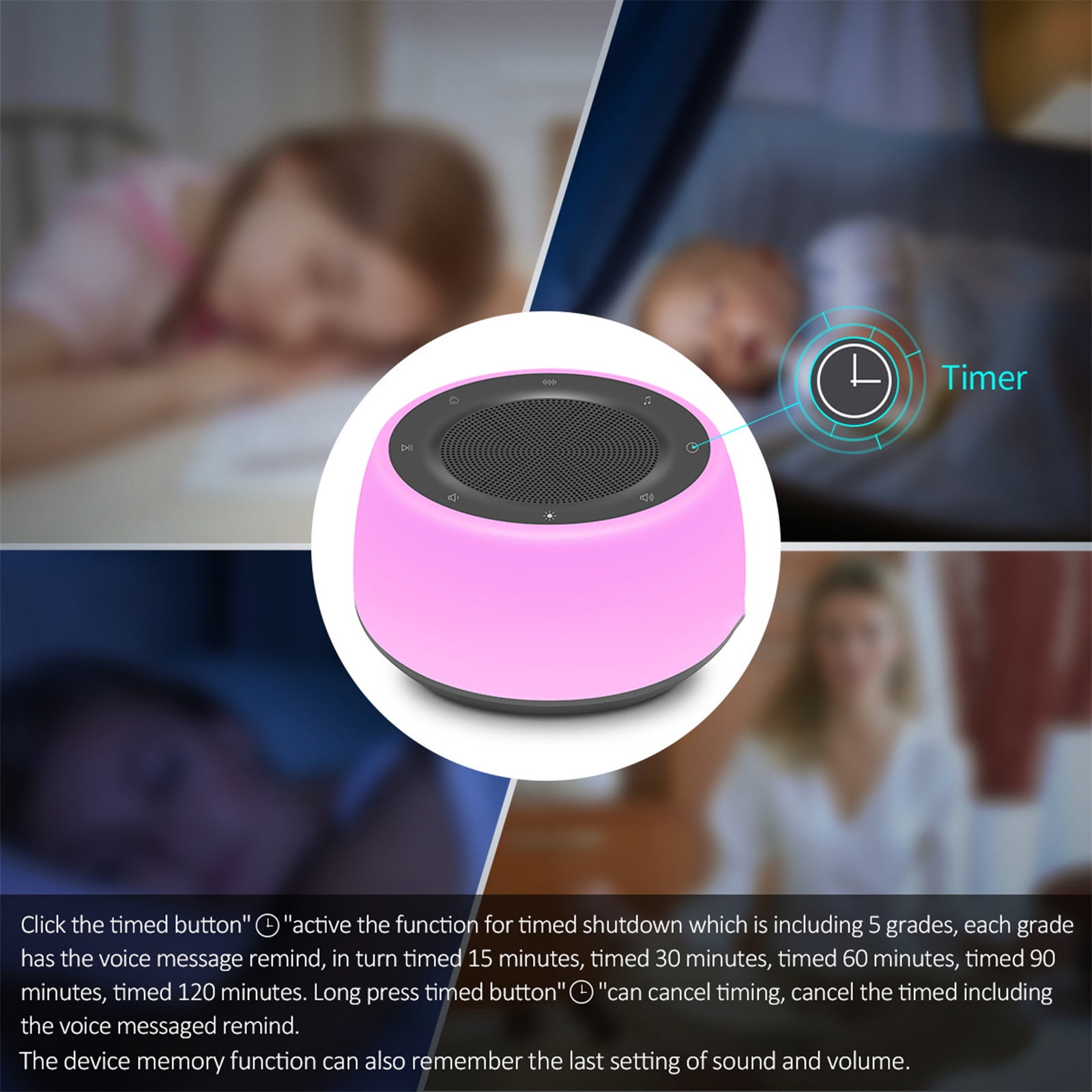 FFENYAN Warm Small Night Light Unique Design White Noise Machine Sleep Sound Machine With 16 Soothing Sounds 7 Colors Baby Night Light Full Tou 5 Speed Timer Plug in Baby Sound Machine Adult