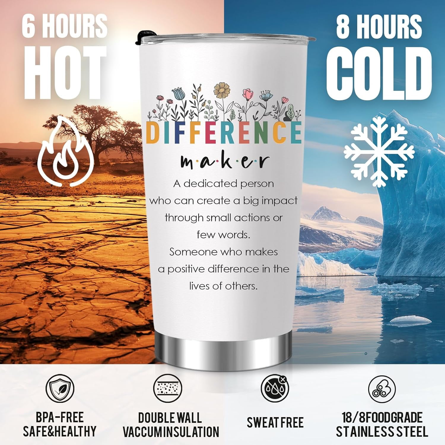 Difference Maker Gifts for Women, Appreciation Birthday Gift for Women, Thank You Gifts for Boss, Leader, Teacher, Coworker, Coach, 20oz Stainless Steel Tumbler