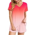 thumbnail image 2 of Titcea Women's Pajama Sets Pleated Front V Neck Gradient Printed Short Sleeve Short Sets Loose Comfort Summer Casual Loungewear Sets, Gifts for Her, 2 of 6
