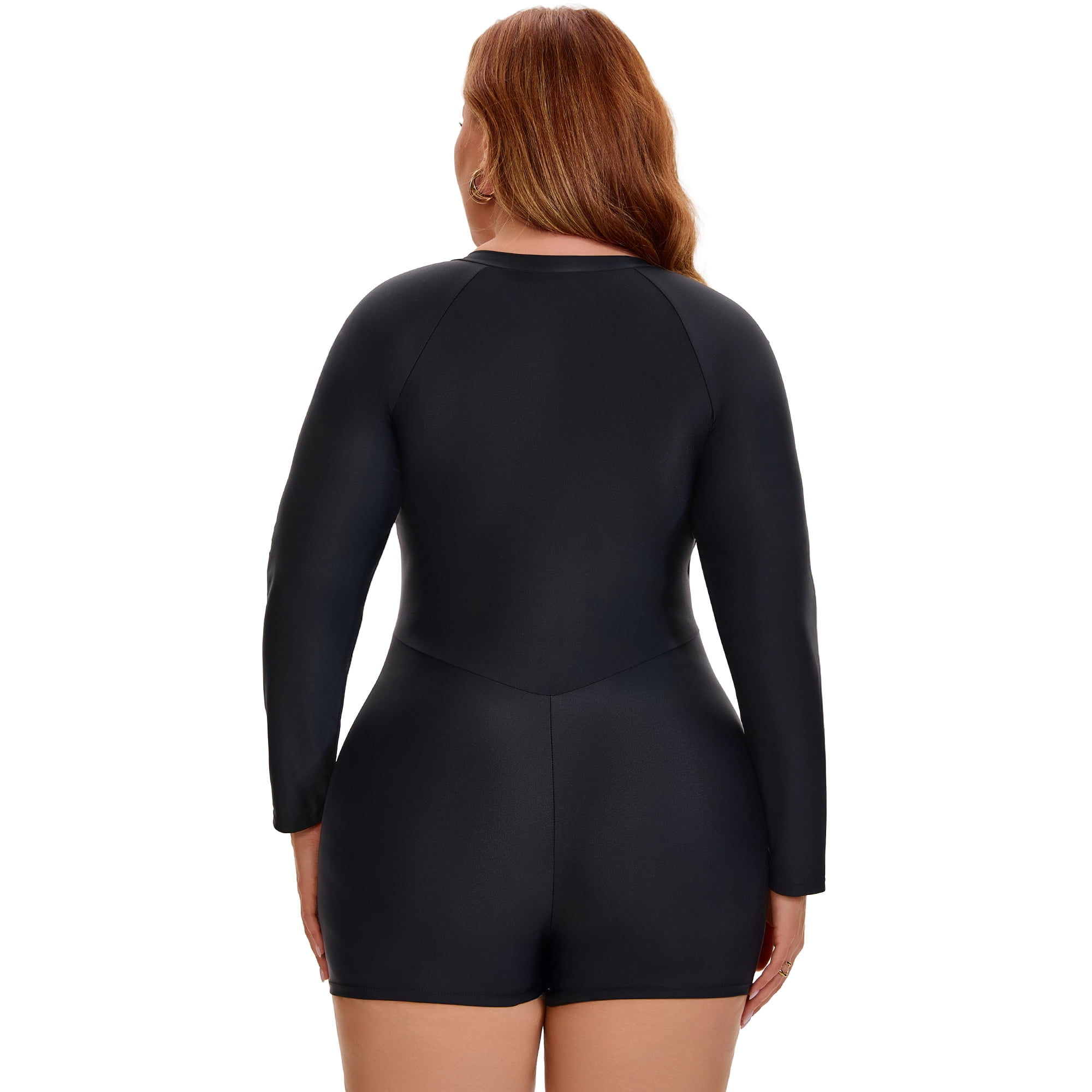 DARING DIVA Women's Plus Long Sleeve Surfing Bathing 1 Suit 1X Black Orange