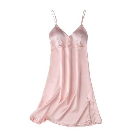 

Womens Nightgown Women s Silk Nightgown Satin Slip Spaghetti Strap Dress Sleepwear V Neck Nightwear Sleepshirt(M Pink)