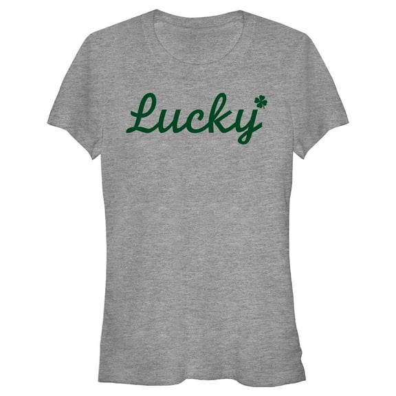 Junior's Lost Gods St. Patrick's Day Lucky Cursive Graphic Tee Athletic Heather Large