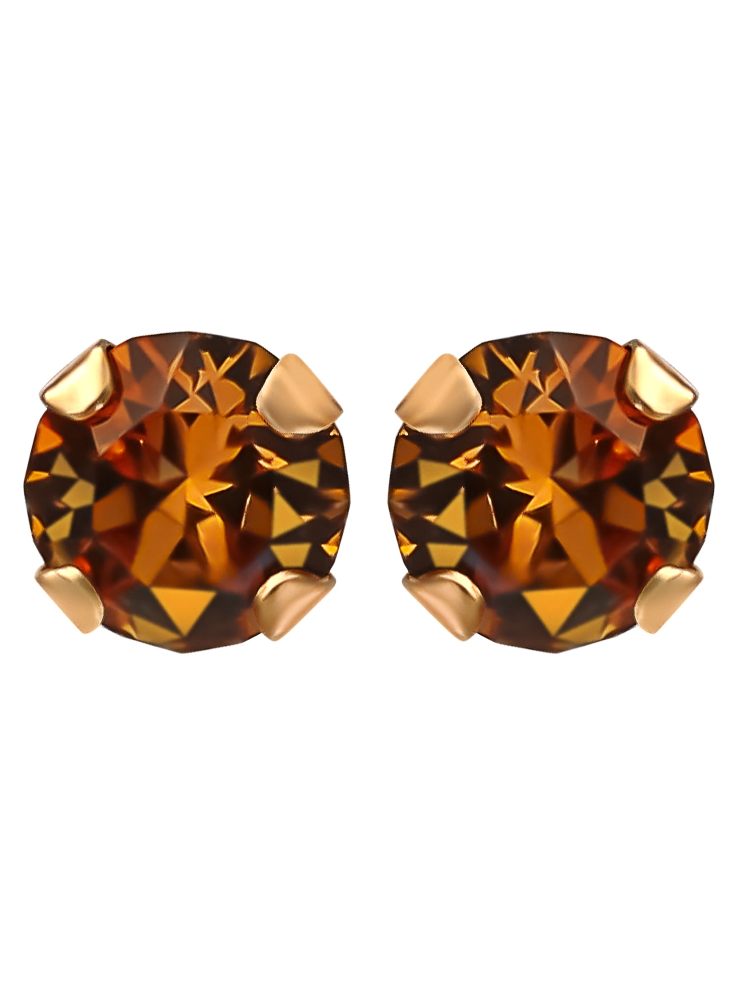 Brilliance Fine Jewelry Girls' 14K Yellow Gold November Birthstone Crystal Stud Earrings