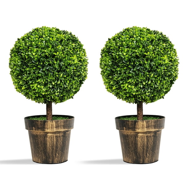 2 Pieces 22 Round Artificial Boxwood, Artificial Outdoor Topiary Plants